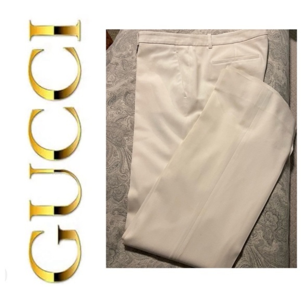 Gucci equestrian wool blend cream low rise slacks, 46